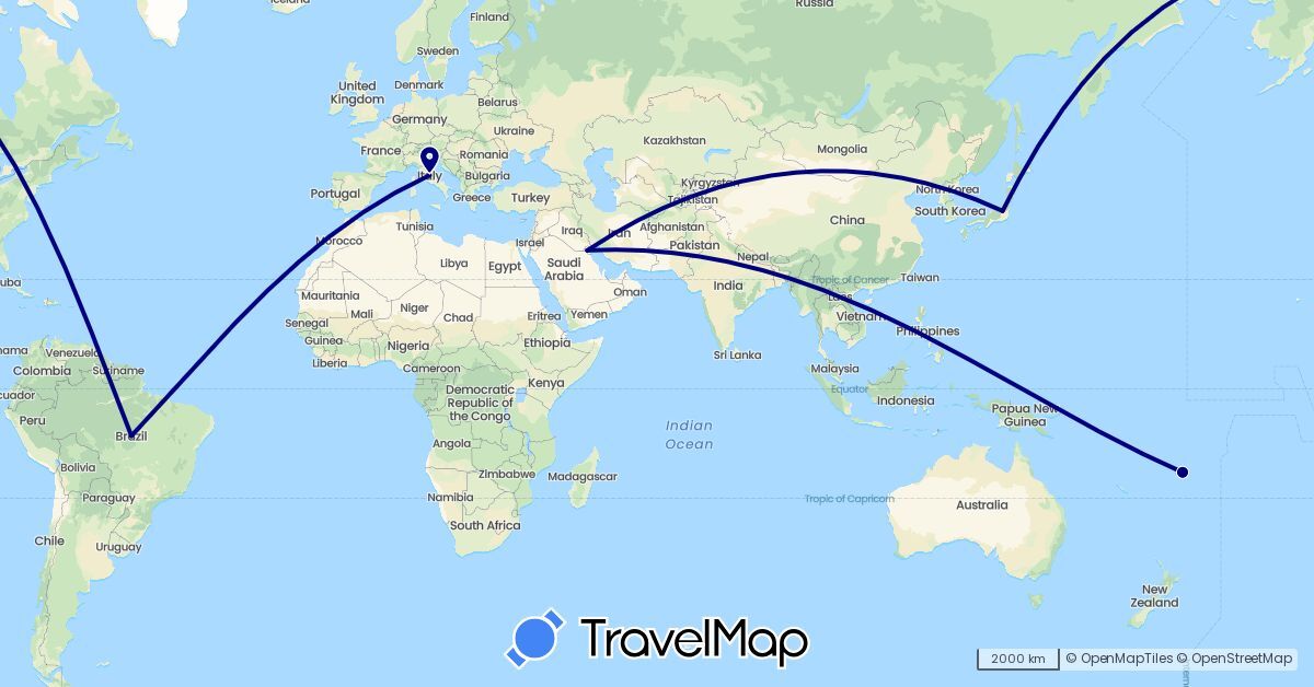 TravelMap itinerary: driving in Brazil, Fiji, Italy, Japan, Kuwait (Asia, Europe, Oceania, South America)
